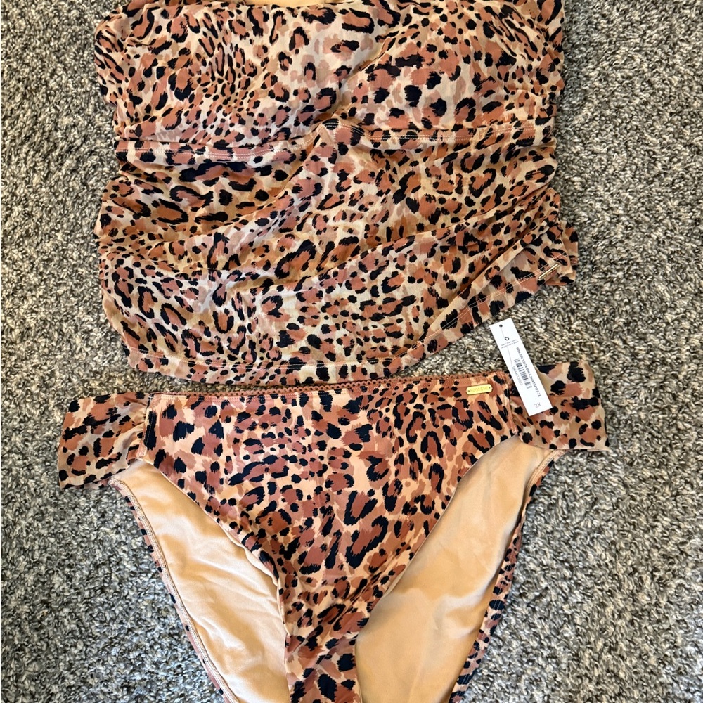Adore Me Leopard Print Bandeau Bikini Top - Tan/Black/Brown